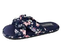 DUNLOP Womens Floral Knot Sandals Summer Sliders Fabric Cushioned Padded Memory Foam Casual Holiday Shoes (Navy, UK Footwear Size System, Adult, Women, Numeric, Medium, 5)