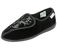 DUNLOP Womens Floral Print Touch and Close Slippers Ladies Memory Foam Machine Washable Shoes (Jet Black, UK Footwear Size System, Adult, Women, Numeric, Medium, 5)