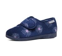 DUNLOP Womens Floral Print Touch and Close Slippers Ladies Memory Foam Machine Washable Shoes (Navy 8)