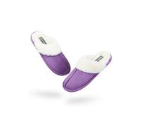 DUNLOP Womens Slippers Memory Foam Fluffy Fur Lined Anti-Skid Slip On House Shoes (4 UK, Purple)