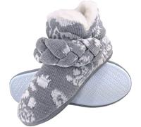 DUNLOP - Ladies Knitted Warm Fleece Plush Slippers Booties in Grey Fairisle and Pink Cord Styles (Grey, 5, UK Footwear Size System, Adult, Women, Numeric, Medium, 5)