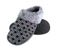Dunlop Womens Ladies Cosy Memory Foam Open Back Knitted Slippers - Black