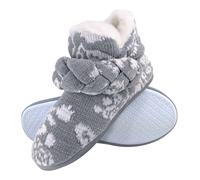 Dunlop Ladies Knitted Warm Fleece Plush Slipper Boots (6 Sizes) - 3 UK - Grey