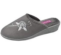 Dunlop Women's Ladies Pamela Memory Foam Backless Low Wedge Heel Mule Slipper in Navy Blue or Lilac Size 3,4,5,6,7,8 (Pam Grey, Numeric_8)