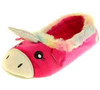 DUNLOP Womens Ladies Winter Synthetic Fur Pink Unicorn Slippers UK 5-6 Medium