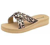 DUNLOP Womens Low Wedge Heel Flip Flop Toe Post Sandals (3 UK, Leopard Beige, numeric_3