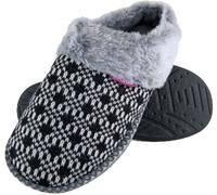 Dunlop Womens Cute Cosy Plush Memory Foam Knitted Slippers with Open Back Mules