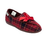 Dunlop Womens Slippers Ladies Orthopaedic Wide Fit Warm Lined Shoes Winter Slipper Adjustable Touch Fastening Comfy Warm Lined Classic Soft Closed Toe Fluffy Casual Comfortable (Elana Red Tartan, 6)