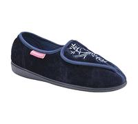 Dunlop Womens Slippers Ladies Orthopaedic Wide Fit Warm Lined Shoes Winter Slipper Adjustable Touch Fastening Comfy Warm Lined Classic Soft Closed Toe Fluffy Casual Comfortable Shu (Elana Navy, 8)