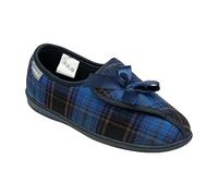 Dunlop Womens Slippers Ladies Orthopaedic Wide Fit Warm Lined Shoes Winter Slipper Adjustable Touch Fastening Comfy Warm Lined Classic Soft Closed Toe Fluffy Casual Comfortable (Elana Blue Tartan, 6)
