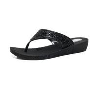 DUNLOP Womens Summer Sandals Sparkly Comfort Low Wedge Casual Diamante Occasion Flip Flops