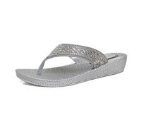 DUNLOP Womens Summer Sandals Sparkly Comfort Low Wedge Casual Diamante Occasion Flip Flops (All Silver, UK Footwear Size System, Adult, Women, Numeric, Medium, 5)