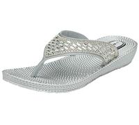 DUNLOP Womens Summer Sandals Sparkly Comfort Low Wedge Casual Diamante Occasion Flip Flops (Silver, UK Footwear Size System, Adult, Women, Numeric, Medium, 3)