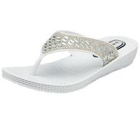 DUNLOP Womens Summer Sandals Sparkly Comfort Low Wedge Casual Diamante Occasion Flip Flops (White, UK Footwear Size System, Adult, Women, Numeric, Medium, 3)