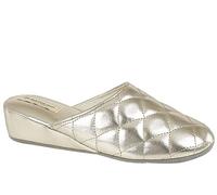 Dunlop Womens Sybil Lightweight Quilted Mule Slippers With Low Wedge Heel Gold 3 UK