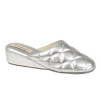 Dunlop Womens Sybil Lightweight Quilted Mule Slippers With Low Wedge Heel Silver 5 UK