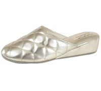Dunlop Women's Sybil Mule Slippers Lightweight Quilted Low Wedge Heel Gold UK 4