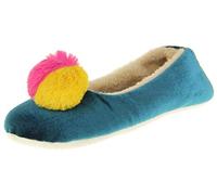 DUNLOP Womens Synthetic Fur Comfort Warm Pom Pom Slippers Teal/Fuchsia UK 3-4