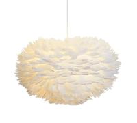 DUNMW 40CM/15.9" White Feather Pendant Light Hand Woven Feather Lampshade Hanging Lamp Lighting Fixture Ceiling Light Feather Chandelier for Living Room, Bedroom