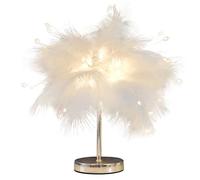DUNMW Creative Mini Feather Table Lamp with Firework LED Beads, White Feather, Gold Base, Energy Efficient, Touch Control, Bedroom, Living Room