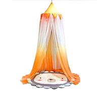 DUNMW Gradient Orange Round Dome Canopy Mosquito Repellent Mosquito Net with flag Decoration Children's Tent Bed Curtain For Bedroom, Boys, Girls, Kids' Bed
