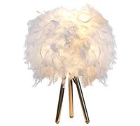 DUNMW White Feather Table Lamp Bedside Lamp with Gold Metal Triptych Support Rod Feather Table Light Desk Lampshade for Bedroom, Living Room, Home Decoration