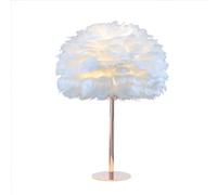 DUNMW White Feather Table Lamp Bedside Lamp with Rose Gold Metal Base Feather Table Light Desk Lampshade for Bedroom, Living Room, Home Decoration