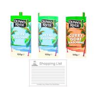 Dunn’s River Seasoning 3 Pack - Jerk, Oxtail & Curry Goat Spice Mixes, Authentic Caribbean Flavours for Cooking & Marinades - Includes Gifty Goodness Shopping List