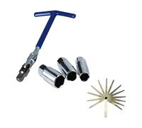 Dunnet Tools 13-Blade Feeler Gauge & Spark Plug Socket Set | Professional 4pc Automotive Clearance Checking & Spark Plug Remover Kit (16/18/21mm)