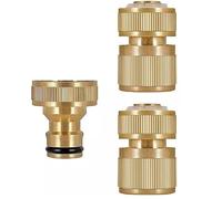 Dunnet Tools 3-Piece Brass Hose Connector Set - 3/4 Inch Tap Adaptor with Female Quick Connect & Water Stop Connector for 1/2 Inch Garden Hose Pipe, Outdoor Taps & Watering