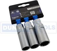 Dunnet Tools 3Pc 3/8'' Drive Thin Walled Spark Plug Sockets