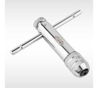 Dunnet Tools Adjustable Silver T-Handle Ratchet Tap Holder Wrench with 5pcs M3-M8 3mm-8mm Machine Screw Thread Metric Plug T-Shaped Tap Thread Clean Up Tool
