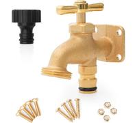 Dunnet Tools Brass Anywhere Tap with Adaptor - Portable Outdoor Garden Tap 3/4” BSP Thread, Wall Mount Hose Tap for Garden, Garage, Allotment & Watering Use