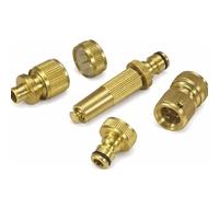Dunnet Tools Brass Hose Fitting Set - 4 Piece Garden Hose Connector Kit with Adjustable Spray Nozzle, Water Stop Connector & 3/4” Tap Adaptor for 1/2” Hoses