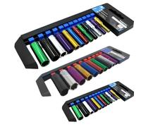 Dunnet Tools Deep Socket Sets 1/4 3/8 1/2 32pc Coloured Socket Sets 1/4" 3/8" 1/2" Inch Heavy Duty Sockets On Storage Rail Metric 4-24mm Tool Set Plumbing Electrician Mechanic Tools