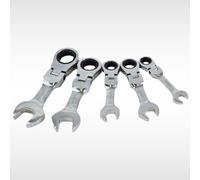 Dunnet Tools Flexi Ratchet Spanners Stubby Metric 5 Piece Automotive Garage Workshop 5pc Set Mechanics Tool Set Ratcher Spanner Kit Compact Tools Hand Tools
