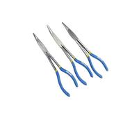 Dunnet Tools Long Nose Pliers Set, 3-Piece Long Reach Pliers with Straight, 45 & 90 Degree Angles, Chrome Vanadium Steel, Soft Grip Handles for Electronics, Jewelry Making, and Precision Work