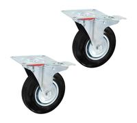 Dunnet Tools Set Of Two 100mm Braked Castor Wheels For Furniture 160kg Max Heavy Duty Castors With Brake Full 360 Degree Swivel And Solid Rubber Trolley Wheels Double Bearing Casters For Furniture