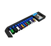 Dunnet Tools Shallow 1/4 Socket Set 12pc Coloured 1/4 Sockets Heavy Duty Hex Socket Set On Storage Rail Metric 4-13mm Standard Tool Set Plumbing Electrician Mechanic Tools