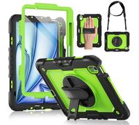 DUNNO for iPad Air 11 Inch Case M3 2025 & M2 2024, Heavy Duty Shockproof Case with Screen Protector, Pencil Holder, 360° Rotating Stand, Adjustable Hand & Shoulder Strap (Green)