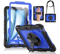DUNNO for iPad Air 11 Inch Case M3 2025 & M2 2024, Heavy Duty Shockproof Case with Screen Protector, Pencil Holder, 360° Rotating Stand, Adjustable Hand & Shoulder Strap (Blue)