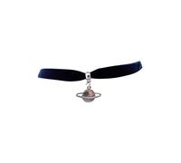 dunns-jewels Black Velvet Choker with 20mm Antique Silver Saturn Charm