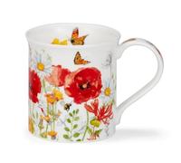 Dunoon Bute Meadow Breeze Red 0.3 Litre Fine Bone China Mug with Red Poppies Bees and Butterflies