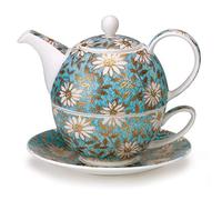 Dunoon China Nuovo Teal Tea for One, inc. Teapot, Cup & Saucer