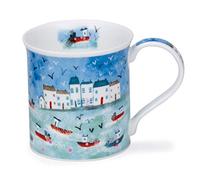 Dunoon Fine Bone China Mug Made in England Bute Shape Seaside Cove Pattern 300ml Dishwasher Safe (Fishing Boats)