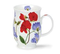 Dunoon Fine Bone China Suffolk Shape Sweet Peas Mug - Made in England (Red)