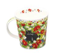 Dunoon Lomond Garden Cats Black and White Fine Bone China Cat and Wildflower Floral Mug