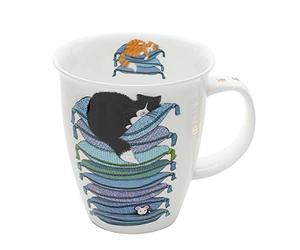 Dunoon NE-SLEC-BL Sleepy Cats Blue Bone China Mug - Nevis Shape 0.48l