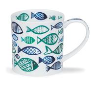 Dunoon Orkney Blue Shoal White 0.35Litre Fine Bone China Fish Design Mug