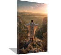 DunPei Abstract Canvas Wall Art Mountains and Jesus Christian Spiritual Wall Decor Pictures Modern Religious Posters Prints for Bedroom Church Decoration(golden91)-50x70cm Framed